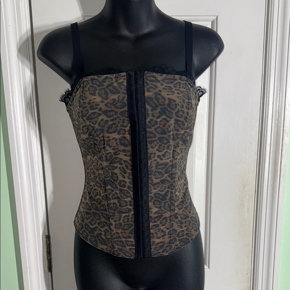 Popilush Leopard Mesh Shapewear Sculpting Detachable Strap Corset Top Size Med